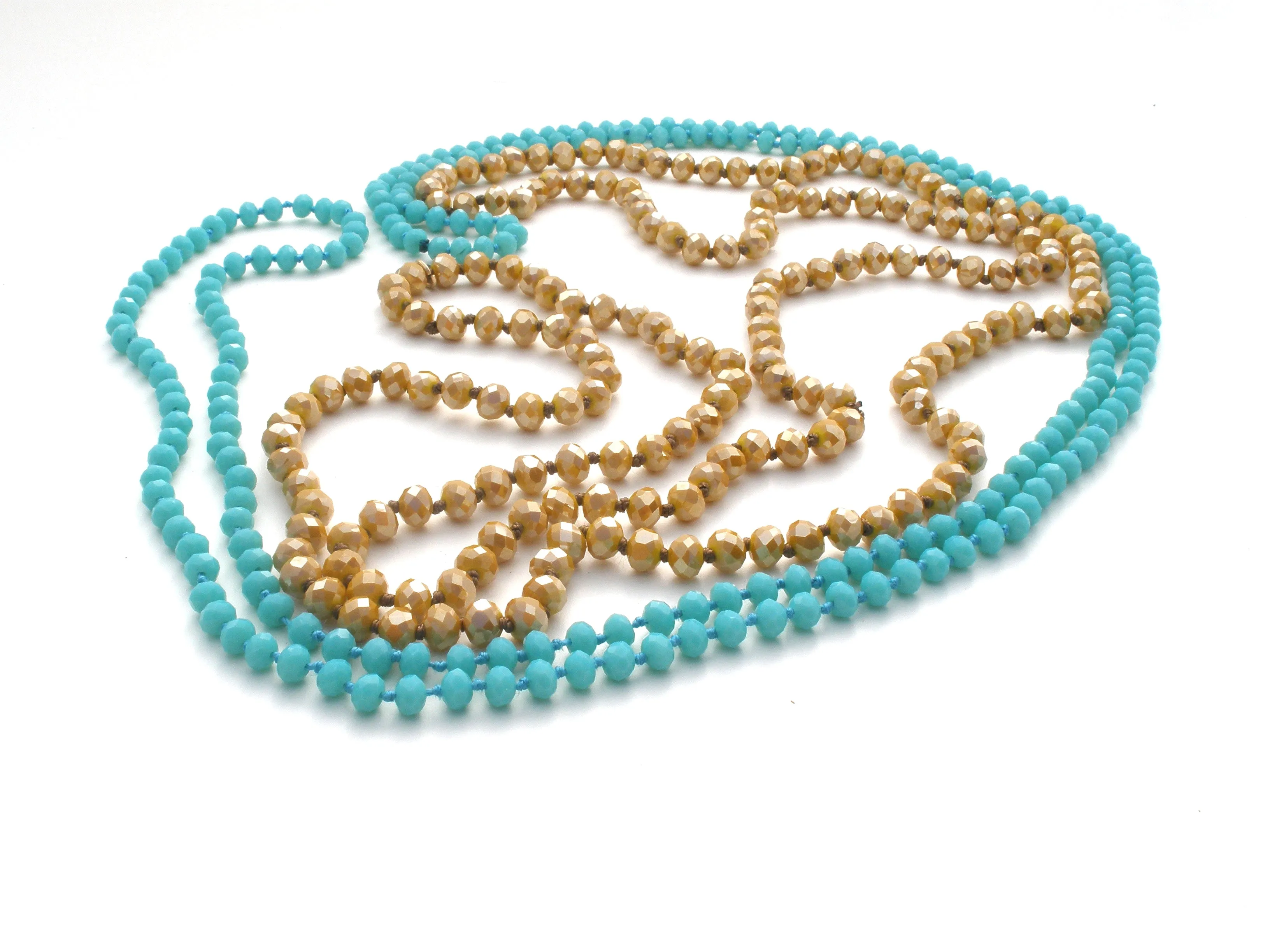 2 Blue & Gold Crystal Bead Necklaces