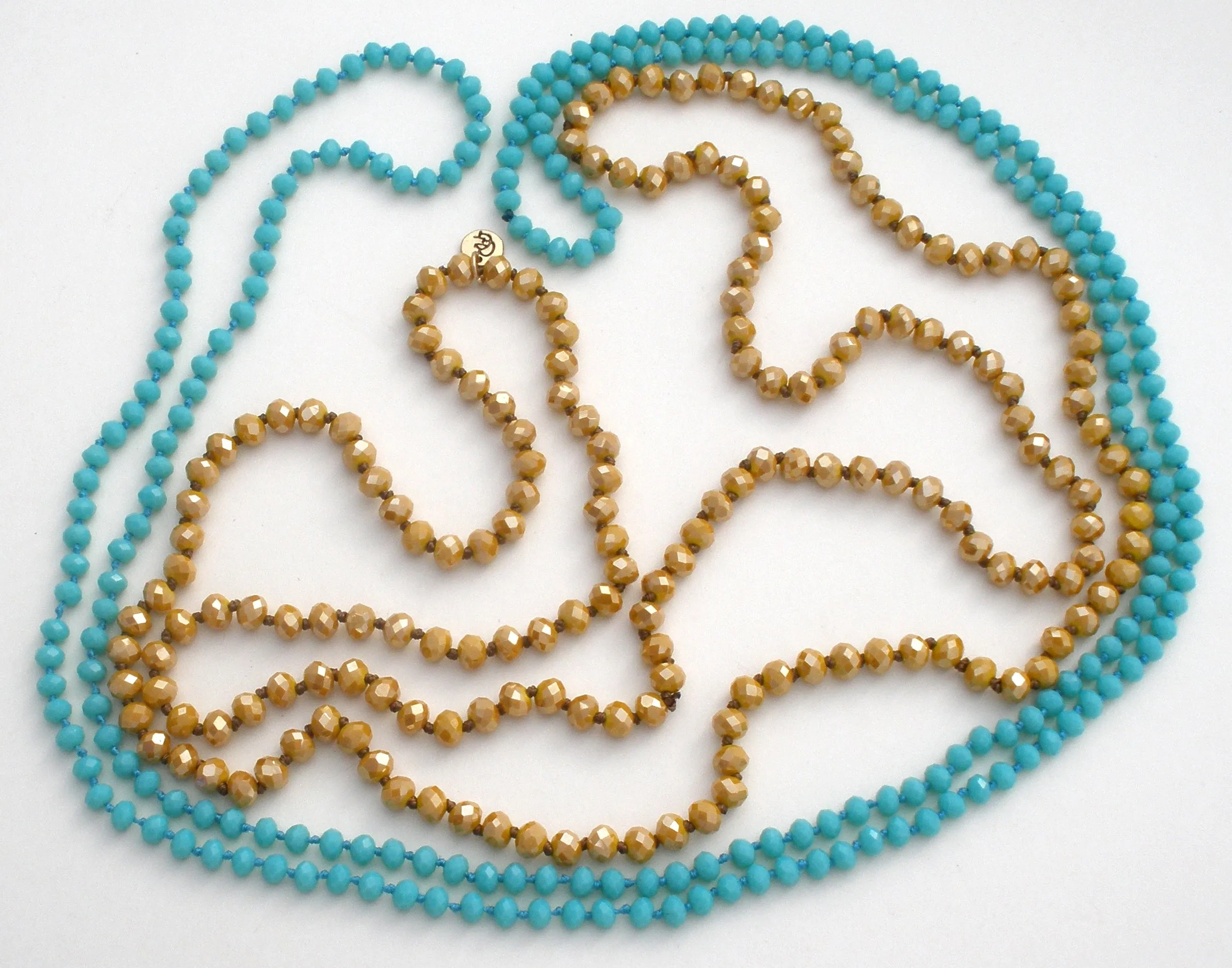 2 Blue & Gold Crystal Bead Necklaces