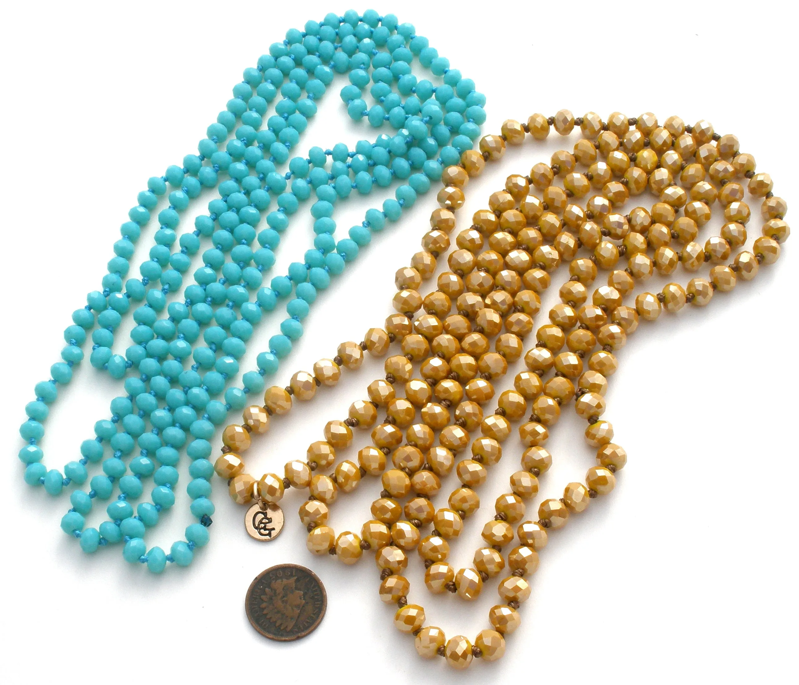 2 Blue & Gold Crystal Bead Necklaces