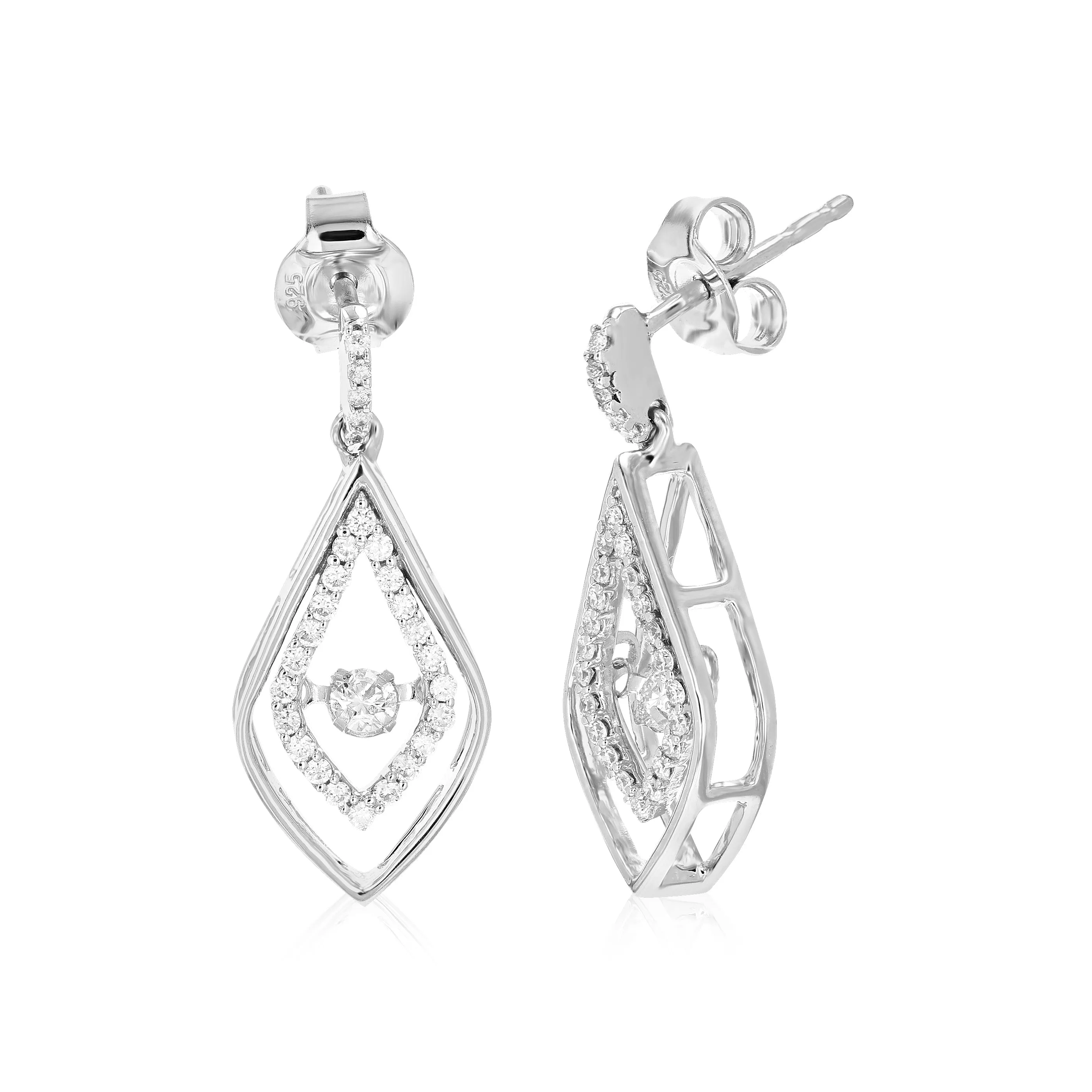 3/8 cttw Lab Grown Diamond Leaf Dangle Earring in Sterling Silver