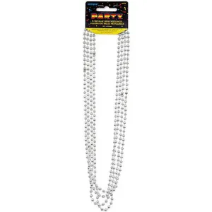 4 Pack Metallic Silver Bead Necklaces - 81cm