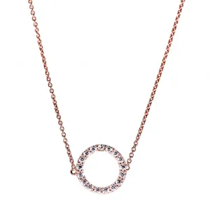 4324 Rose Gold CZ Pave Open Circle Pendant Necklace