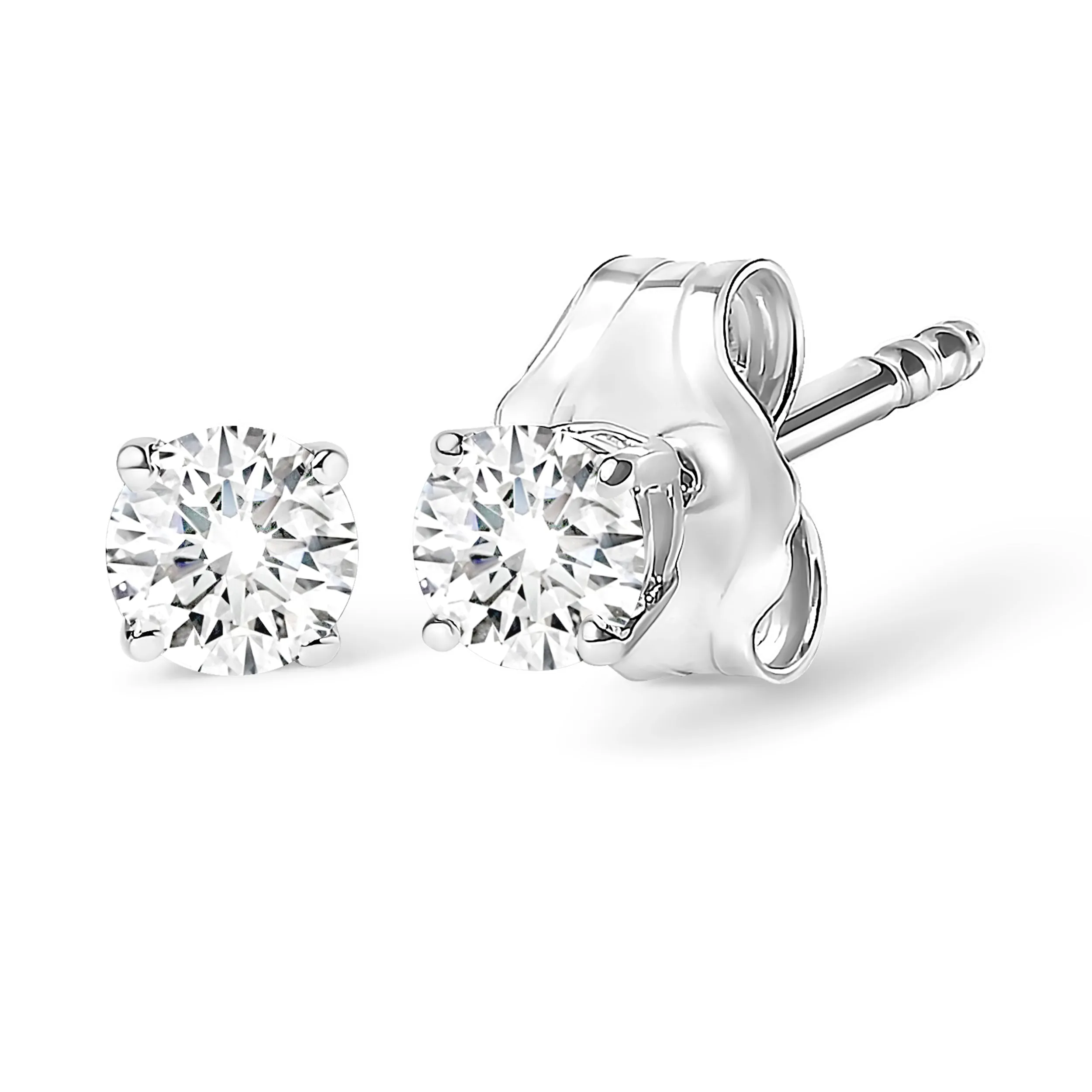 .925 Sterling Silver 1/3 Cttw Round Brilliant-Cut Diamond Classic 4-Prong Stud Earrings