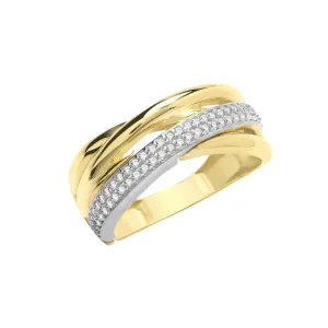 9CT GOLD 2 ROW PAVE SET CZ CROSSOVER ETERNITY RING