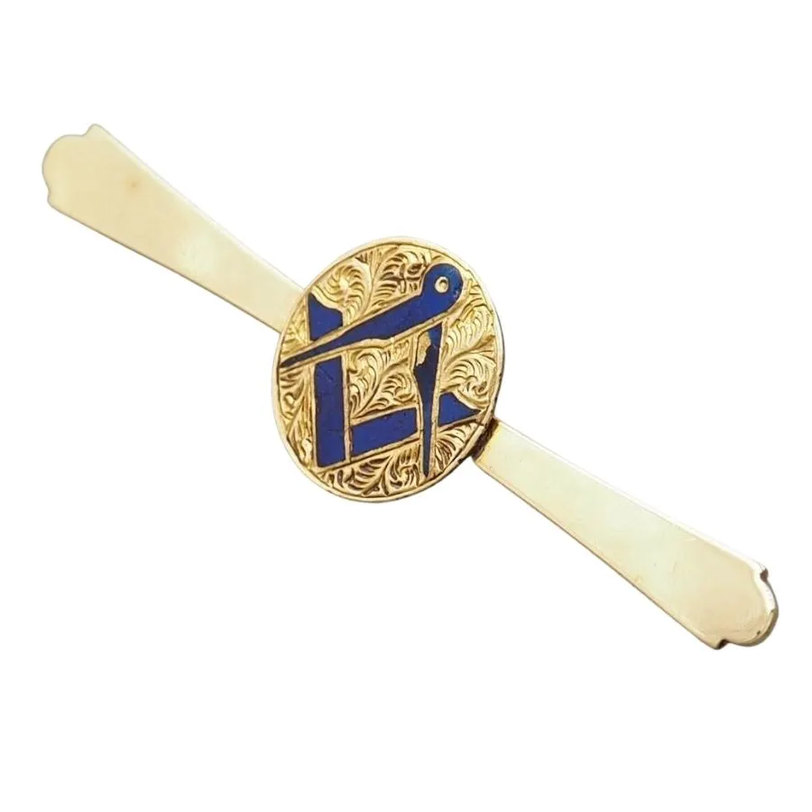 9ct Yellow Gold Enamel Freemasons Masonic Square & Compass Brooch