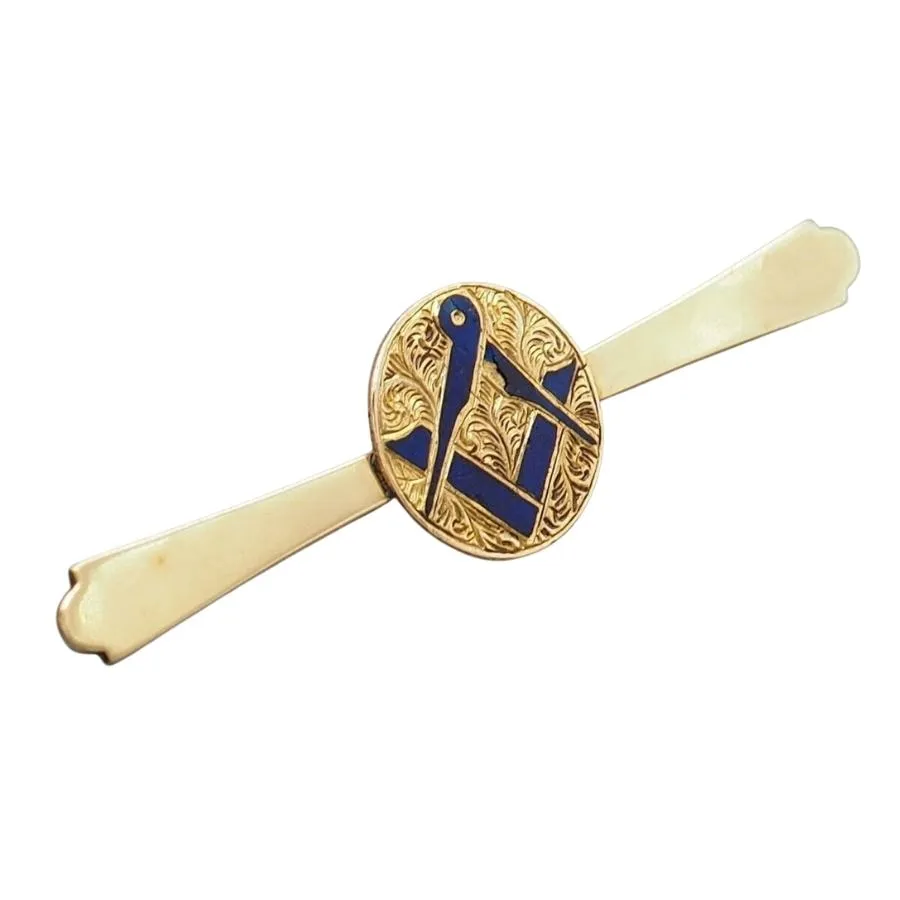 9ct Yellow Gold Enamel Freemasons Masonic Square & Compass Brooch