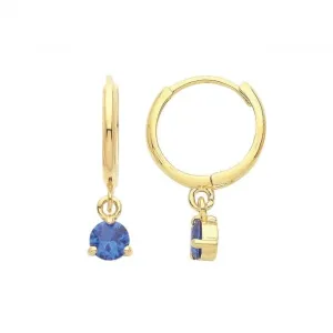 9ct Yellow Gold Sapphire Blue Zirconia Drop Earrings with Hinge Closure ES1675S