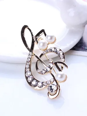 AAA Cubic Zirconia Brooches Music Notes Stylish Brooch Jewelry Gold For Daily Date for Women