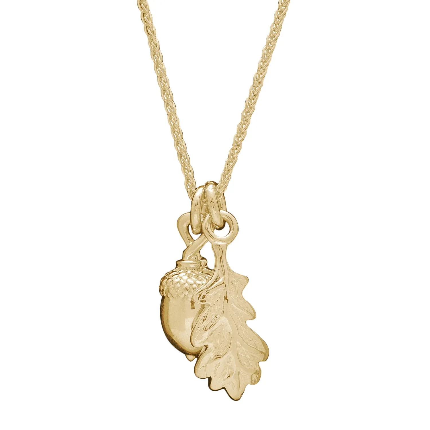 Acorn & Oak Leaf Solid Gold Necklace