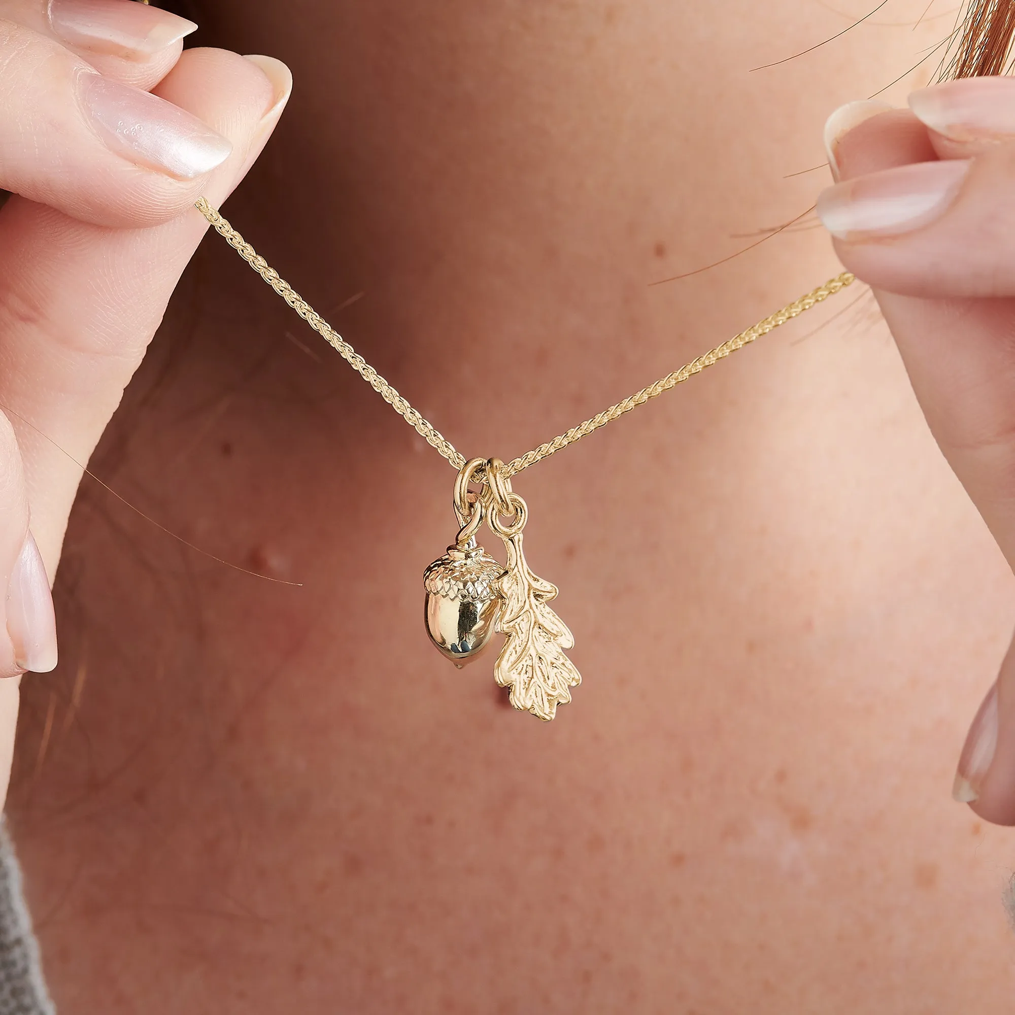 Acorn & Oak Leaf Solid Gold Necklace