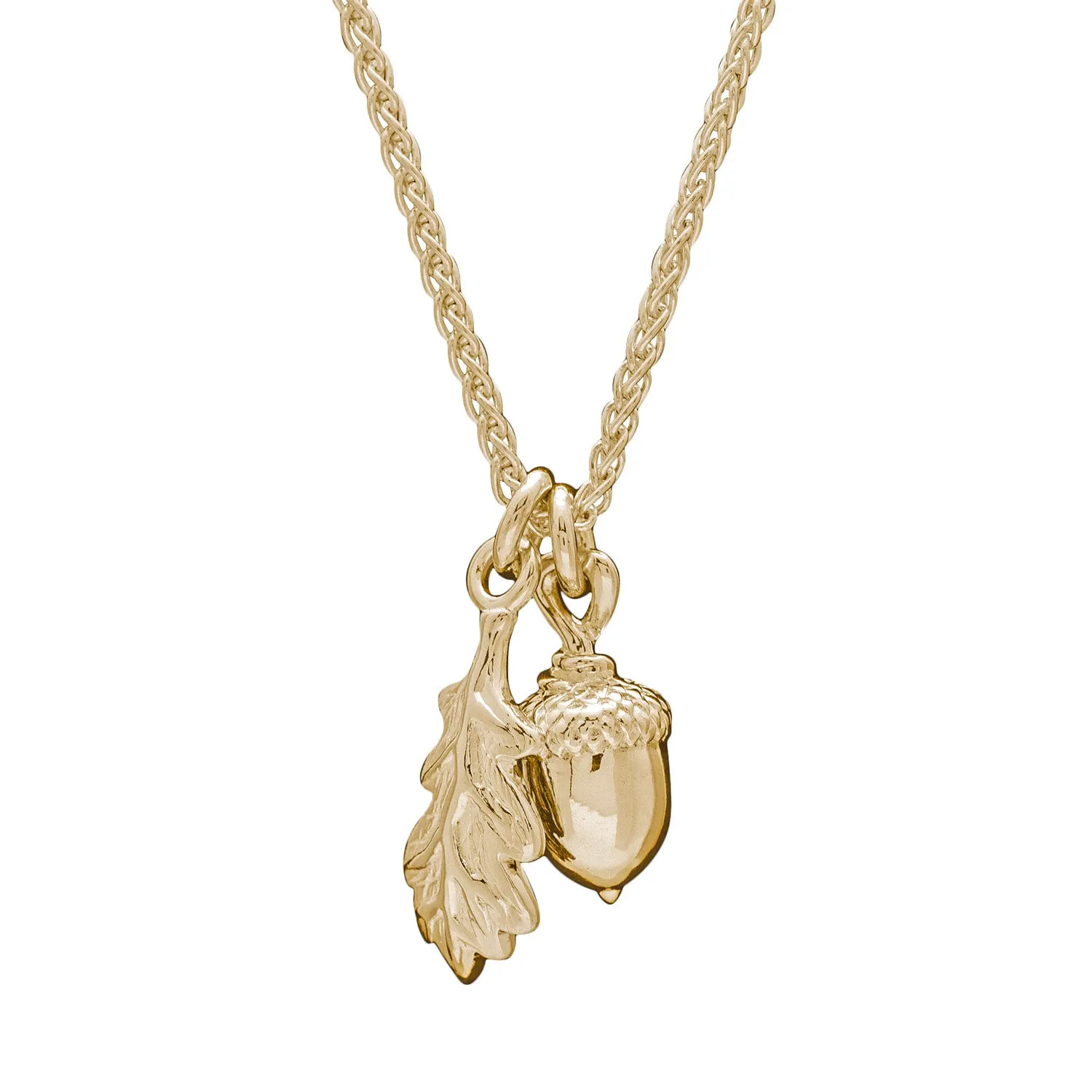 Acorn & Oak Leaf Solid Gold Necklace