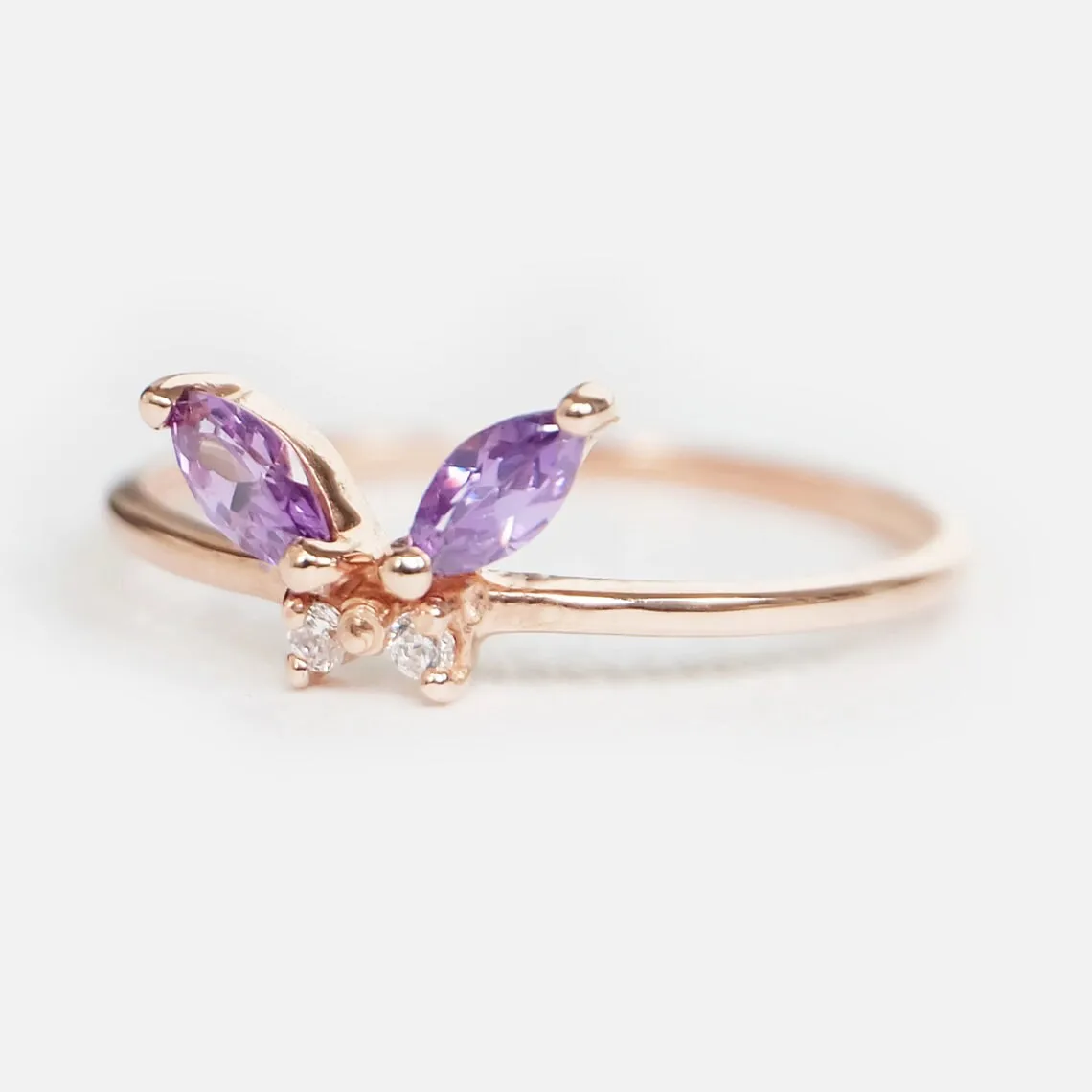 Amethyst Butterfly Rings - 14k Rose Gold Vermeil Rings - Amethyst Promise Rings