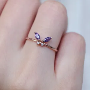 Amethyst Butterfly Rings - 14k Rose Gold Vermeil Rings - Amethyst Promise Rings