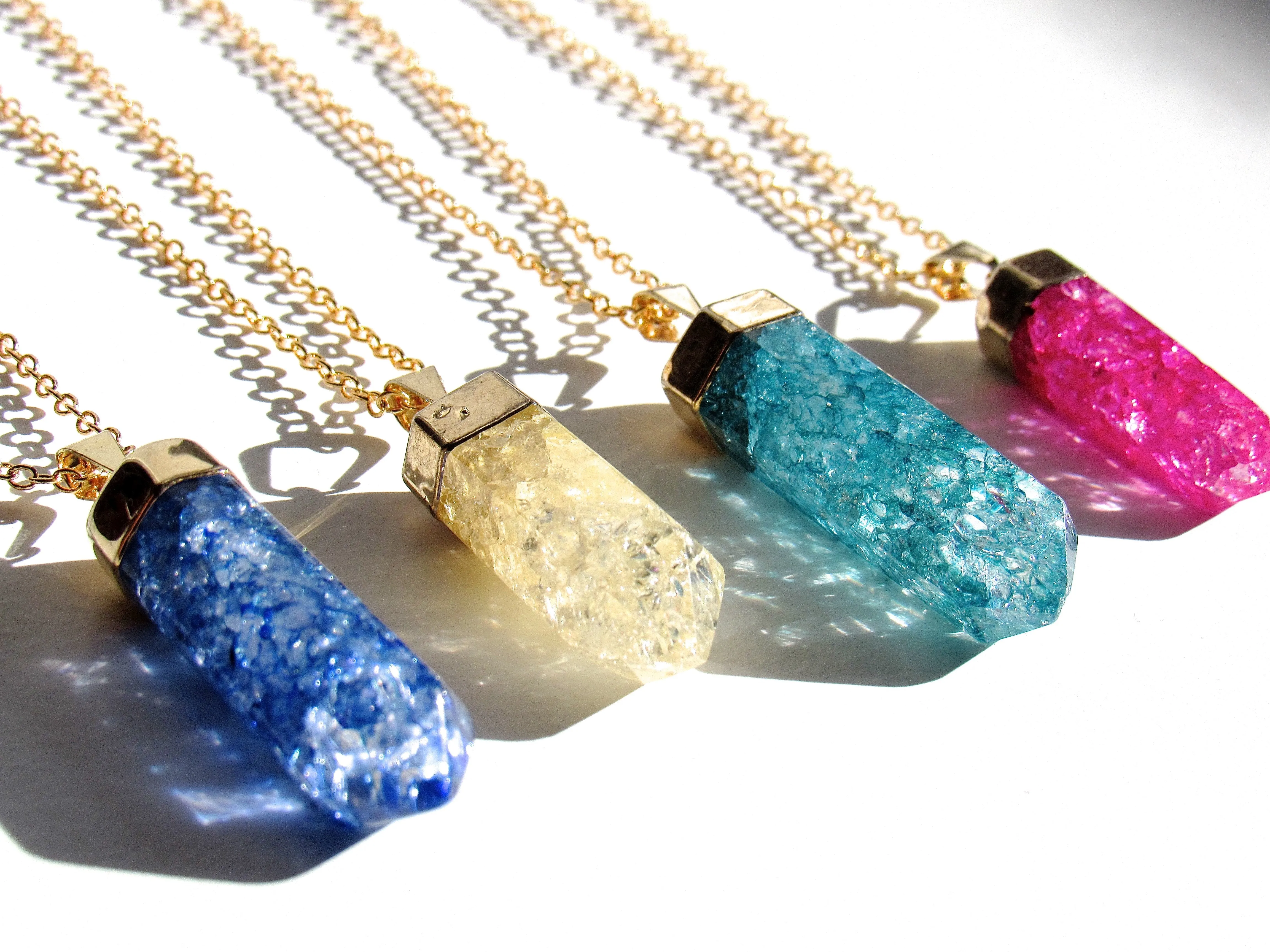 Aqua Cracked Quartz Point Necklaces