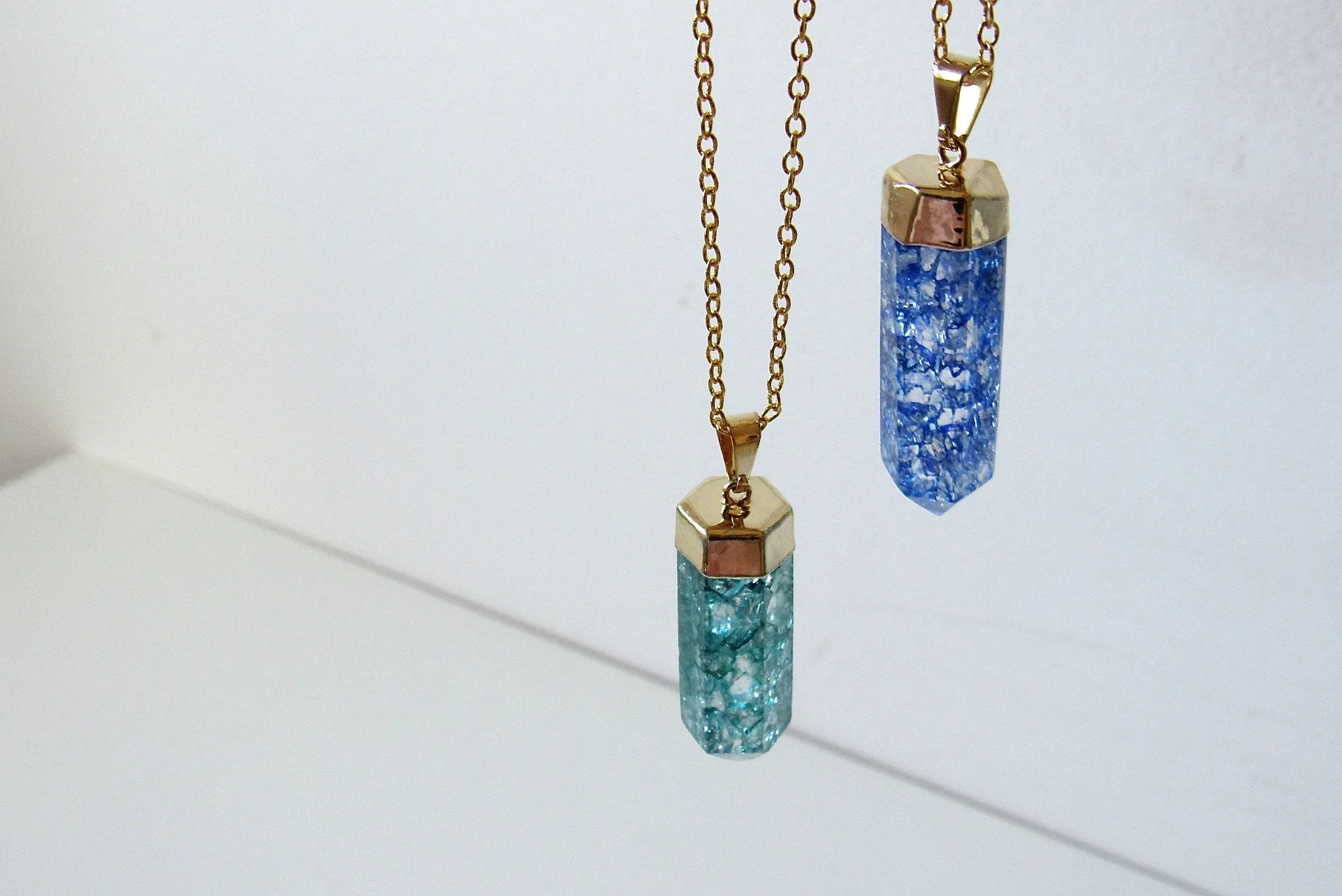 Aqua Cracked Quartz Point Necklaces