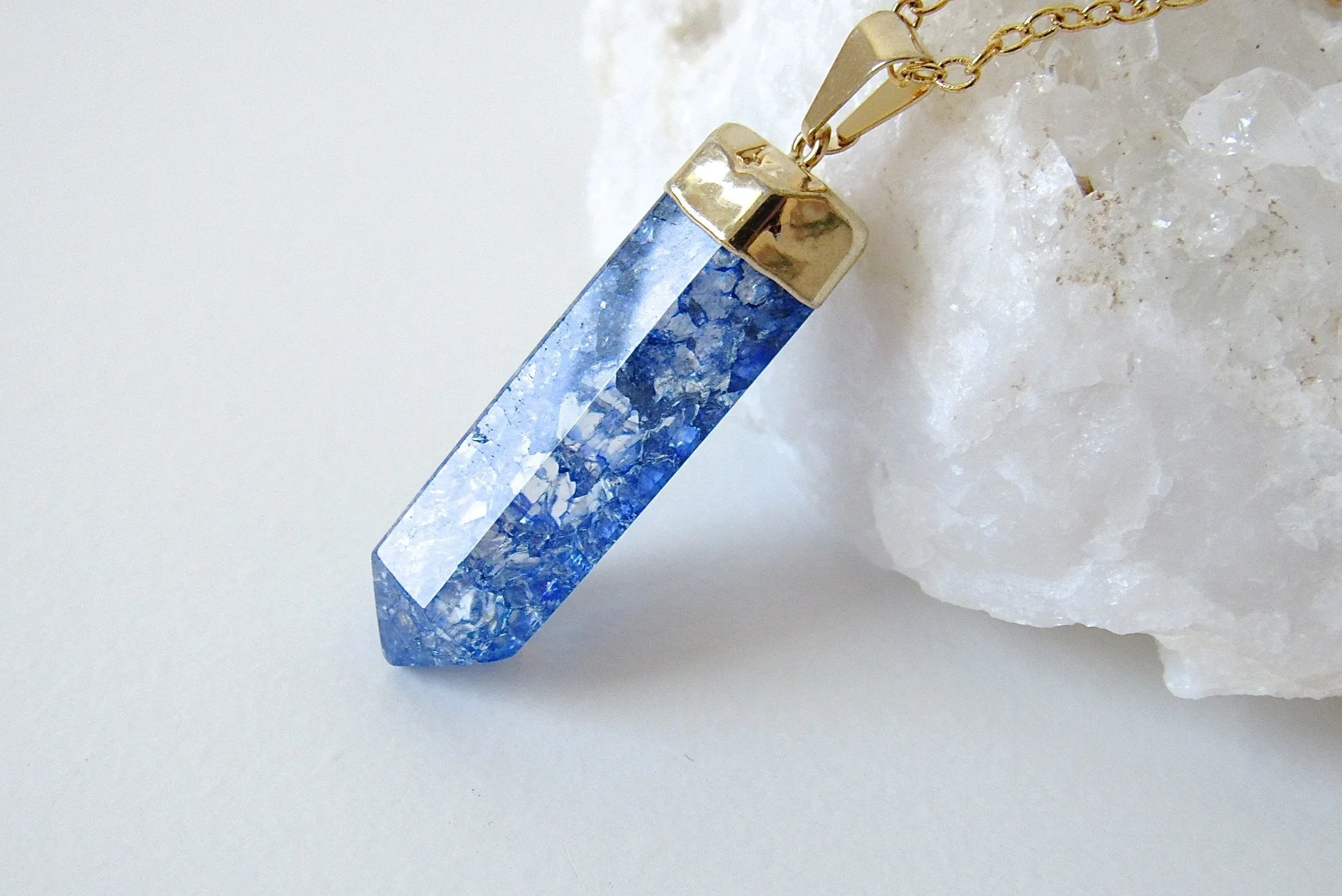 Aqua Cracked Quartz Point Necklaces