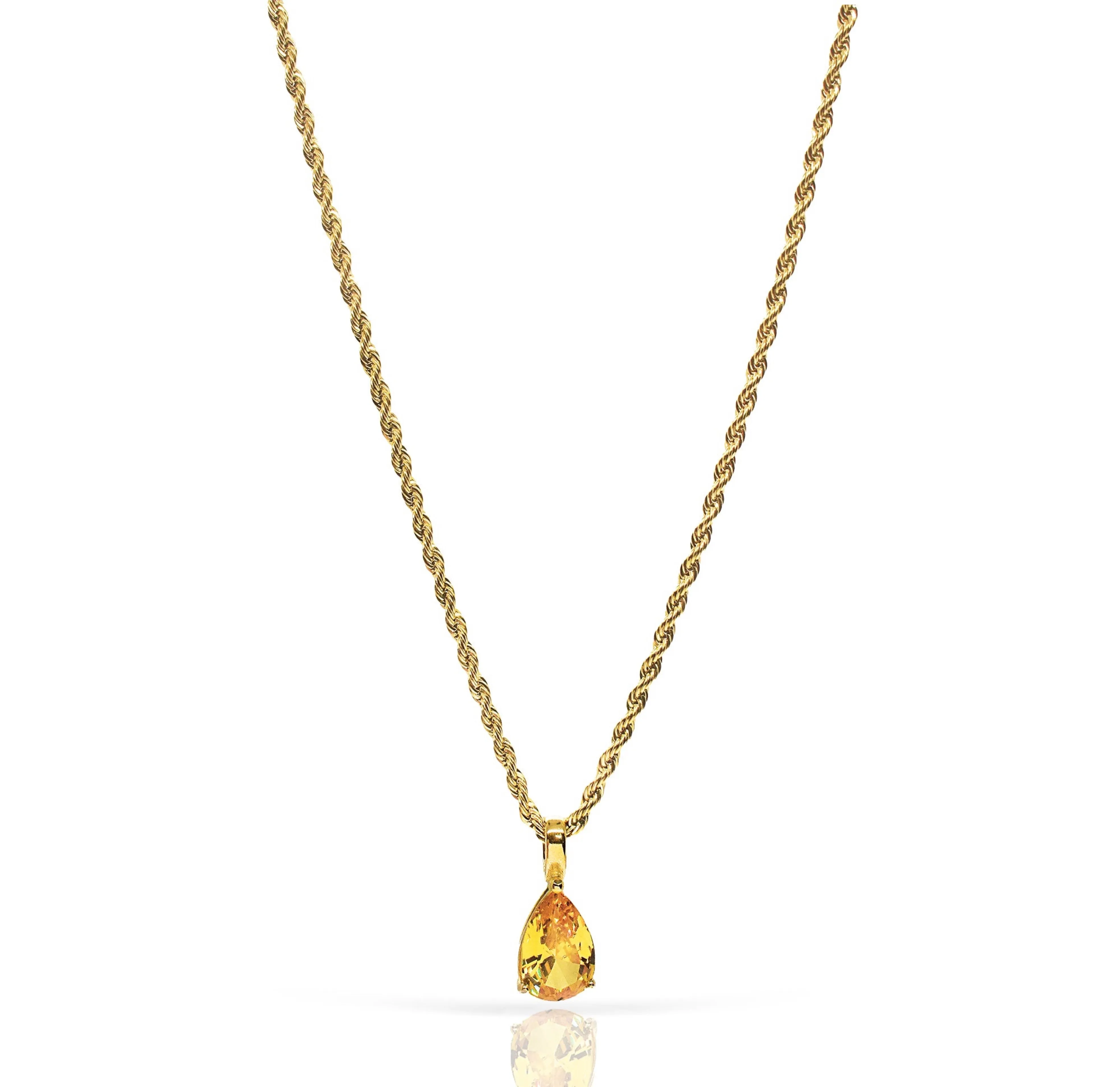 BEATRICE GOLD ORANGE TEAR DROP PENDANT NECKLACE