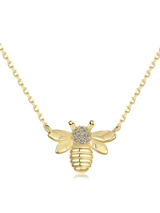 Bee Necklace 18k Gold Plated .925 Sterling Silver Diamond CZ Hypoallergenic Dainty Necklaces