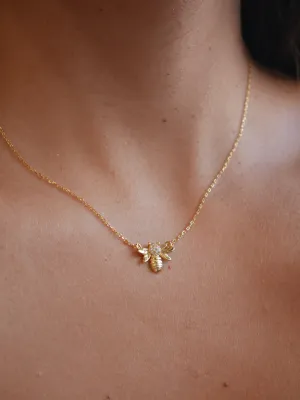 Bee Necklace 18k Gold Plated .925 Sterling Silver Diamond CZ Hypoallergenic Dainty Necklaces