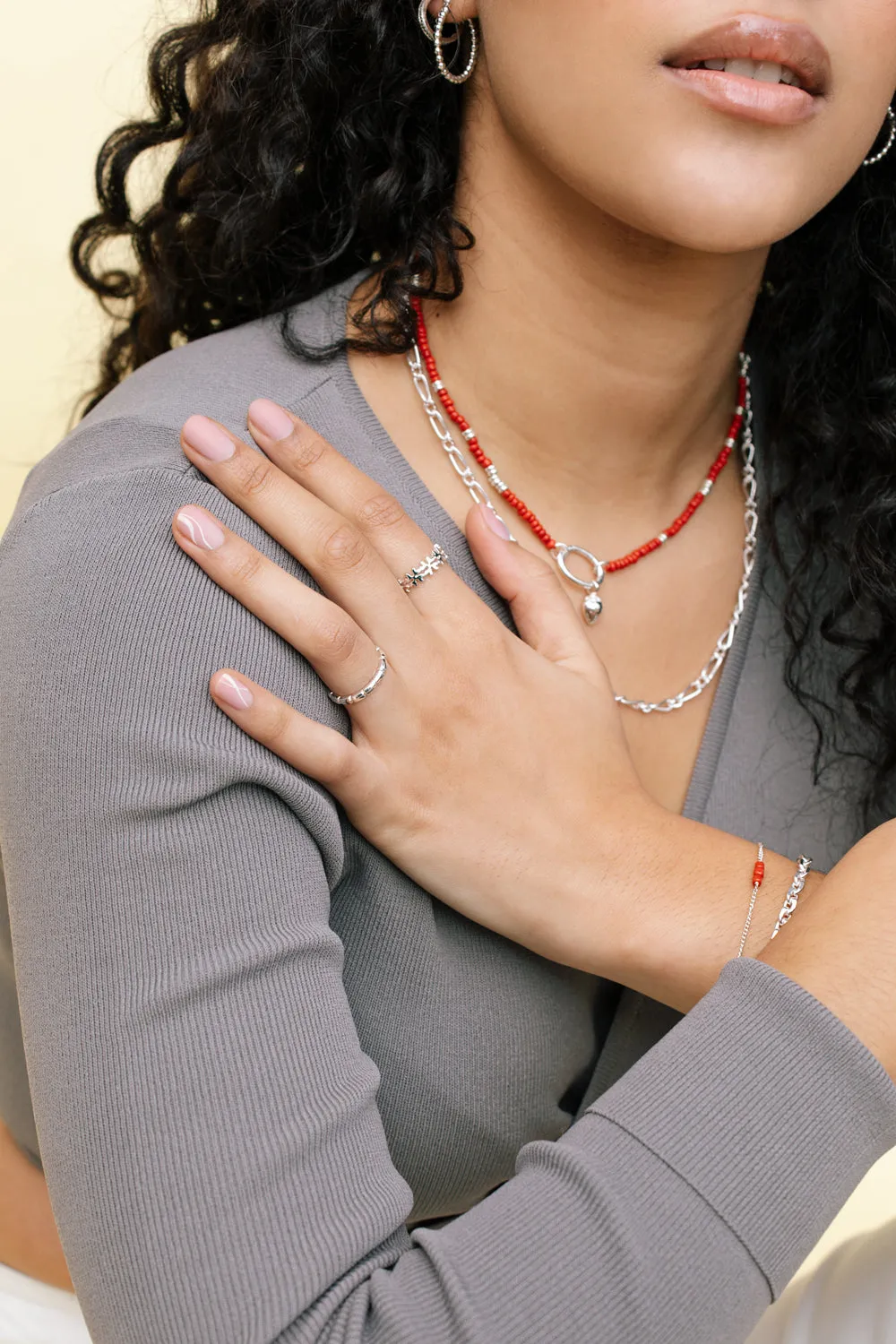 Berry red clasp necklace silver