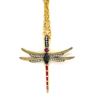 Black Diamond Dragonfly Charm in 18kt Green Gold