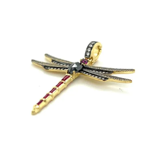 Black Diamond Dragonfly Charm in 18kt Green Gold