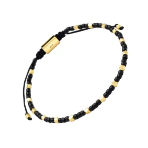 Black Glass & Gold Vermeil Accent Beads Pull Cord Bracelet