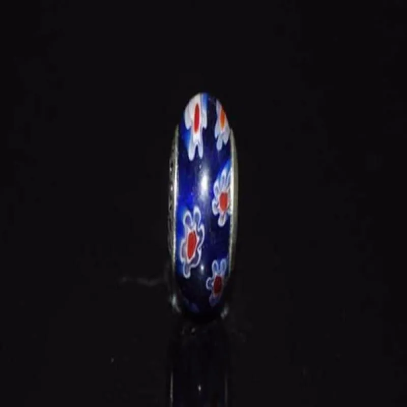 Blue and Red Flower Murano Charm Bead