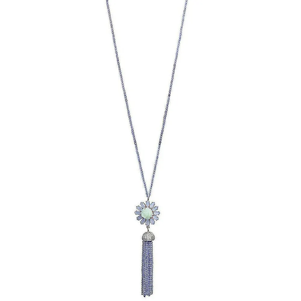 Blue Chalcedony Tassel Necklace