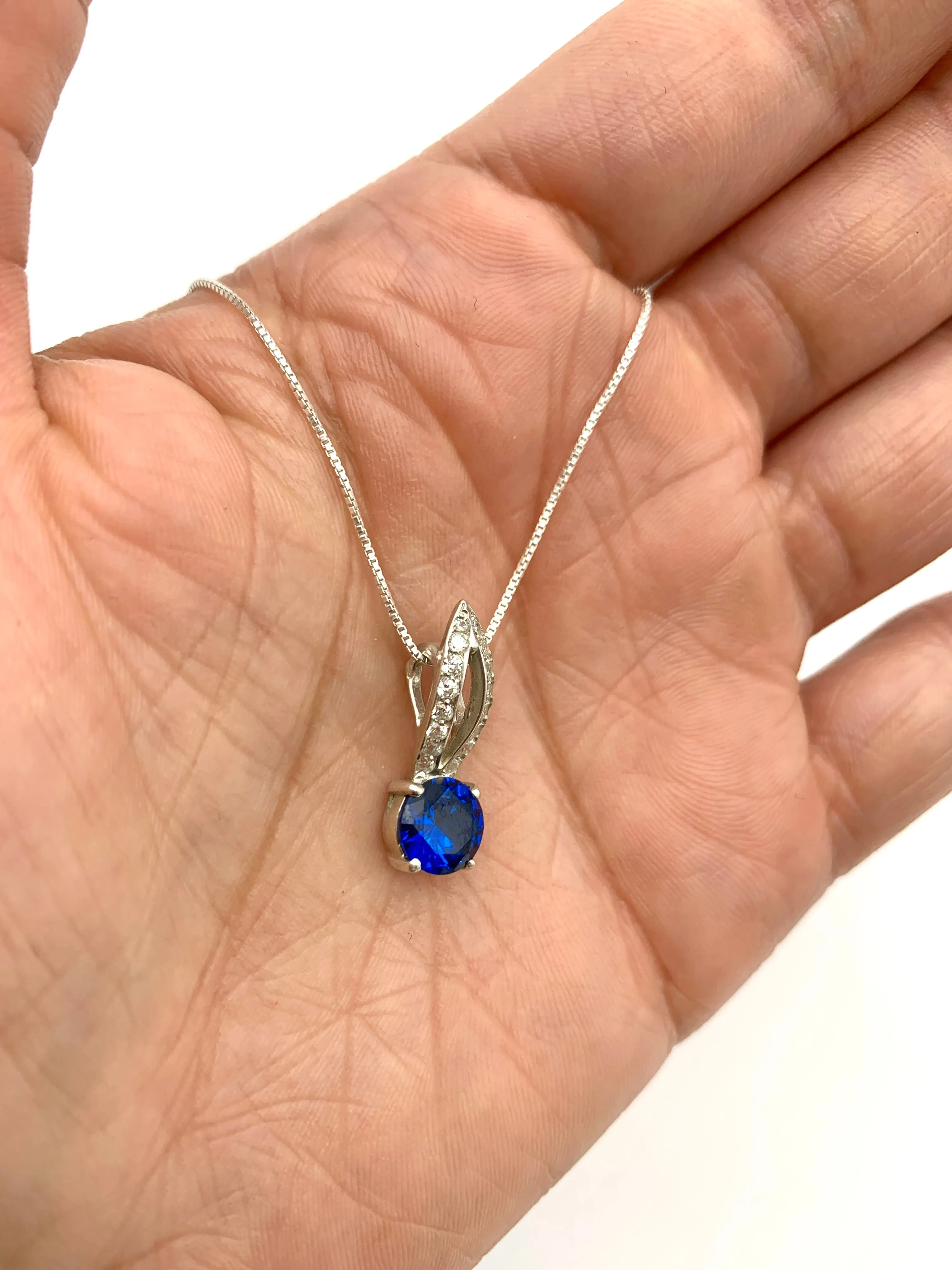 Blue Sapphire Necklace - Vintage Sapphire Pendant - Blue Bridal Necklace