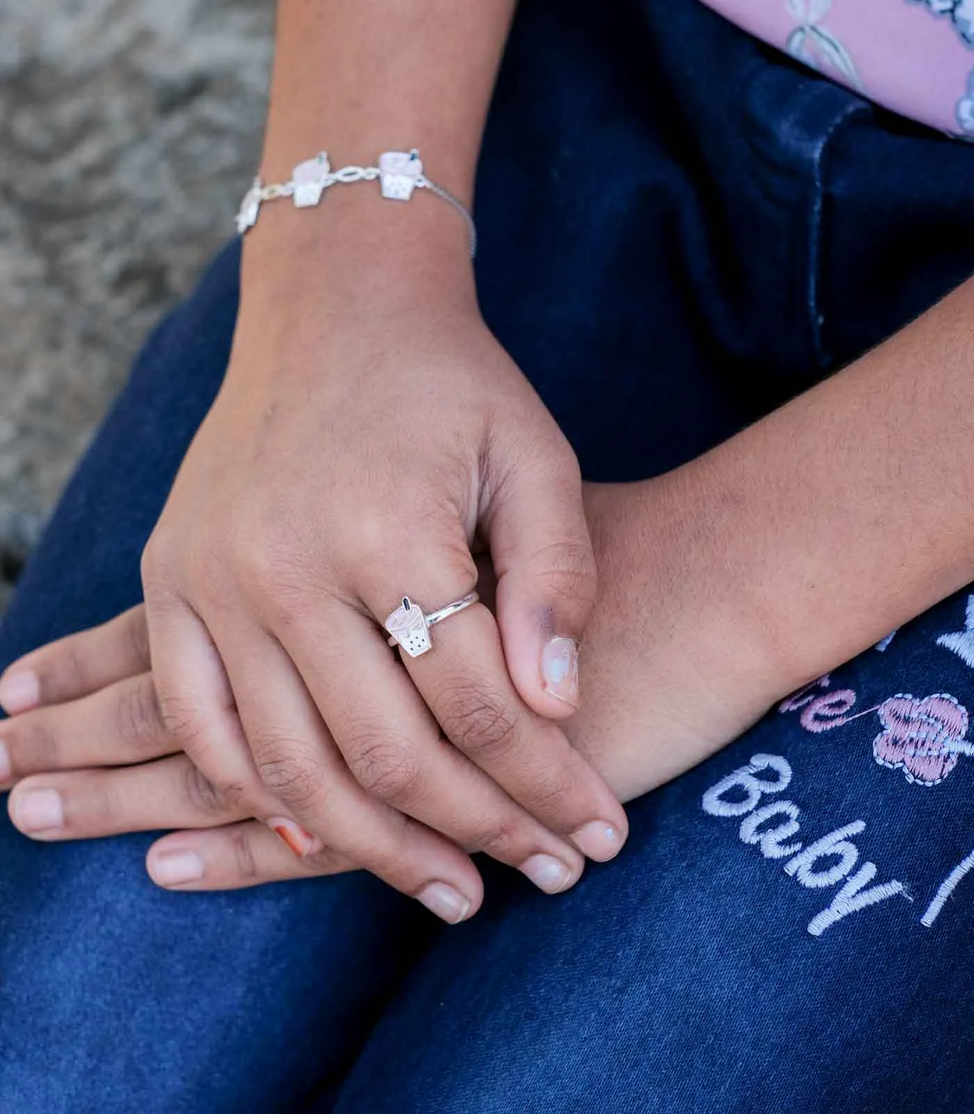 Boba Tea Finger Ring (Silver)