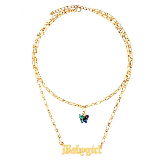 Bohemian Multilayer Necklace for Women Men | Multilayer Boho Jewelry | Kpop Double layer Chain Gold Butterfly Cross Crystal Chokers Necklace