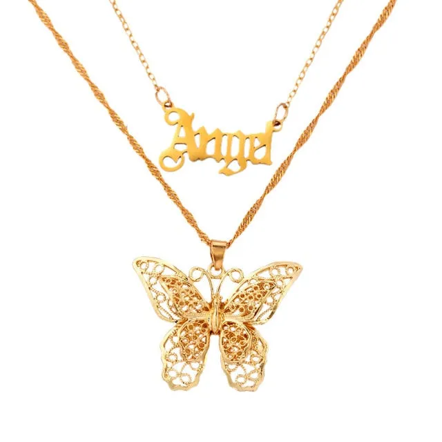 Bohemian Multilayer Necklace for Women Men | Multilayer Boho Jewelry | Kpop Double layer Chain Gold Butterfly Cross Crystal Chokers Necklace