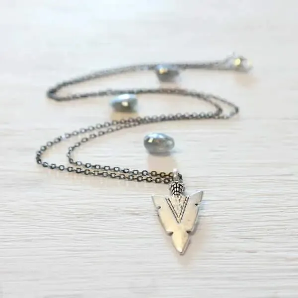 Boho Silver Arrowhead Charm Necklace