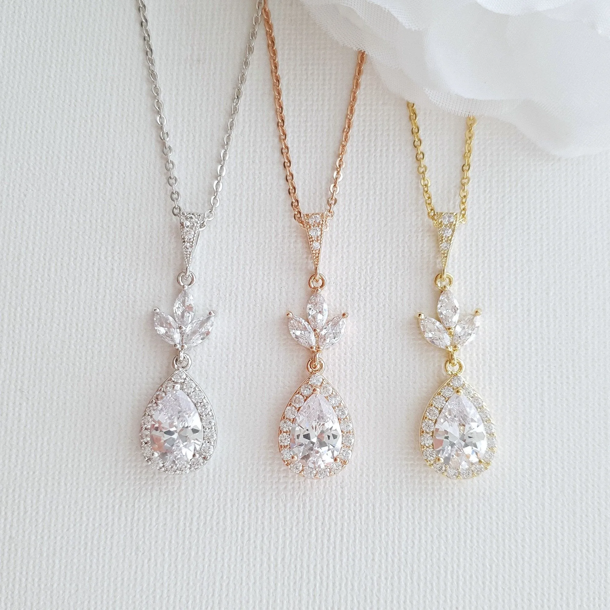 Bridal Drop Necklace In Cubic Zirconia- Lotus