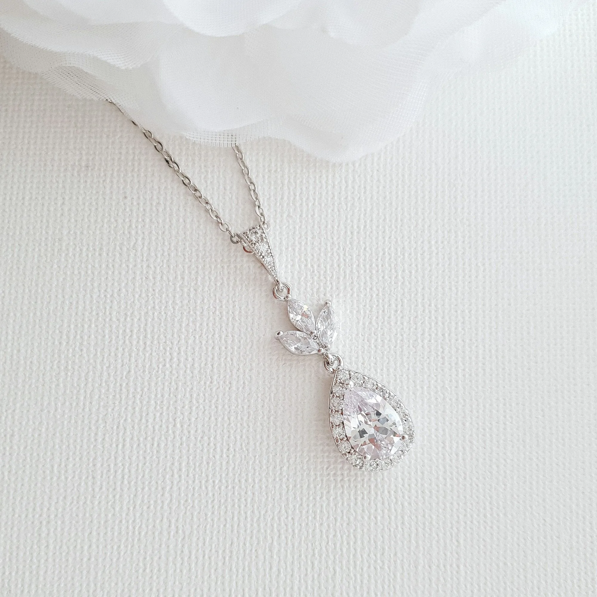 Bridal Drop Necklace In Cubic Zirconia- Lotus