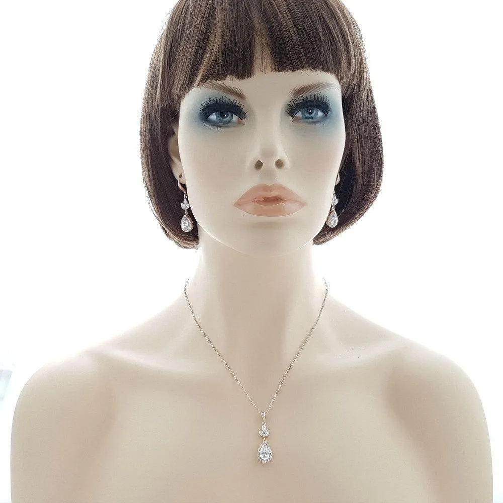 Bridal Drop Necklace In Cubic Zirconia- Lotus