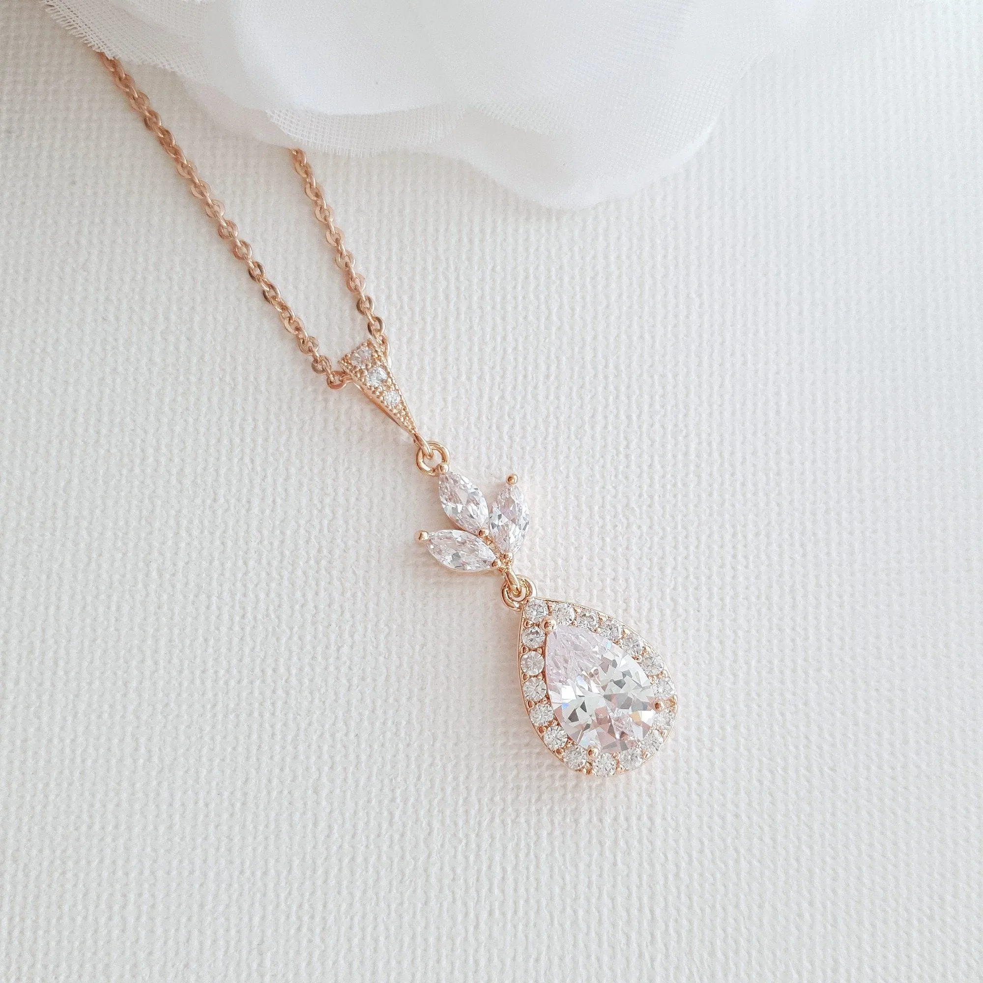 Bridal Drop Necklace In Cubic Zirconia- Lotus