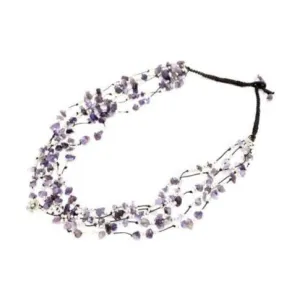 BUNDLE: .925 Silver Flower Charm Amethyst Necklace (6 Pack)