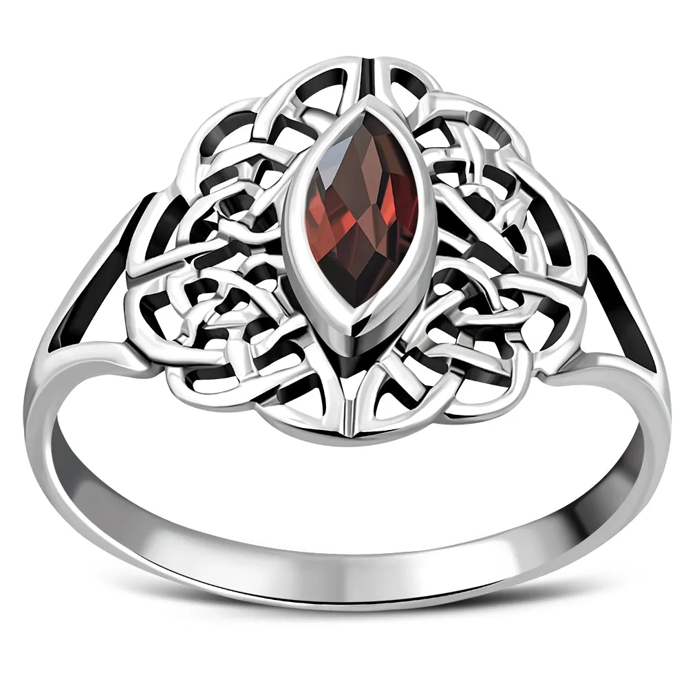 Celtic Knot Garnet Stone Silver Ring