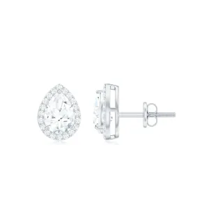 Classic Pear Shape Lab Grown Diamond Stud Earrings with Halo