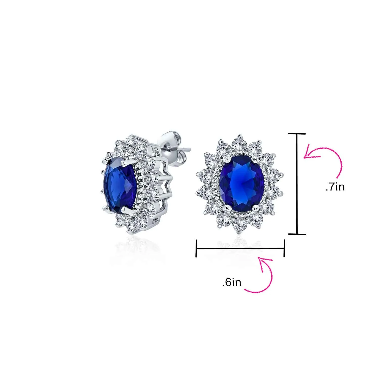 Classic Vintage Crown 1.5 CT CZ Stud Earrings Simulated Sapphire Silver Brass