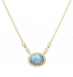 CLEARANCE - Kamaria Gold Oval Gemstone Halo Necklaces