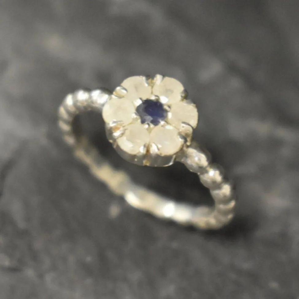 Daisy Moonstone Ring - Flower Bubble Band - Rainbow Moonstone Ring