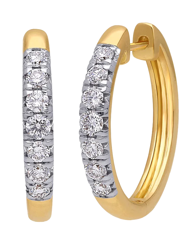 Diamond Earrings - 10ct Yellow Gold Diamond Set Hoop Earrings - 784164