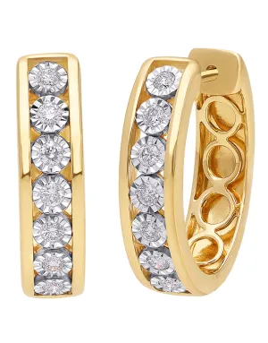 Diamond Earrings - 10ct Yellow Gold Diamond Set Hoop Earrings - 784240