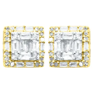 Double Baguette Box Diamond Earrings .35cttw 10K Yellow Gold