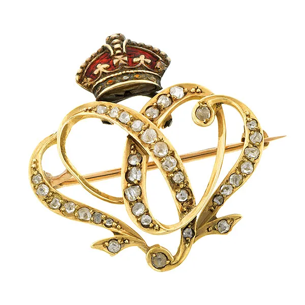 Edwardian Crowned Rose Cut Diamond 1902 Brooch/Pin