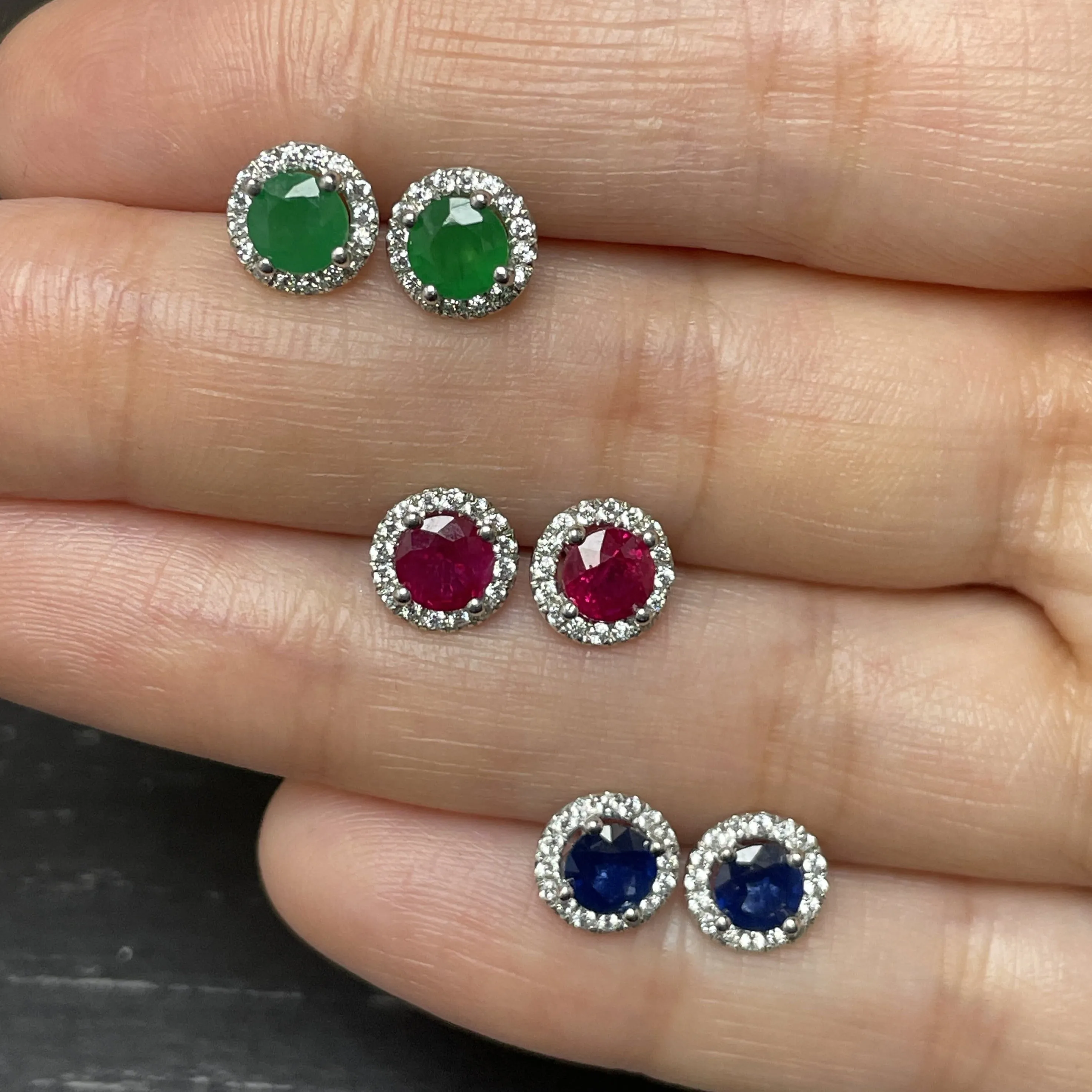 Emerald and Diamond Halo Martini Stud Earrings