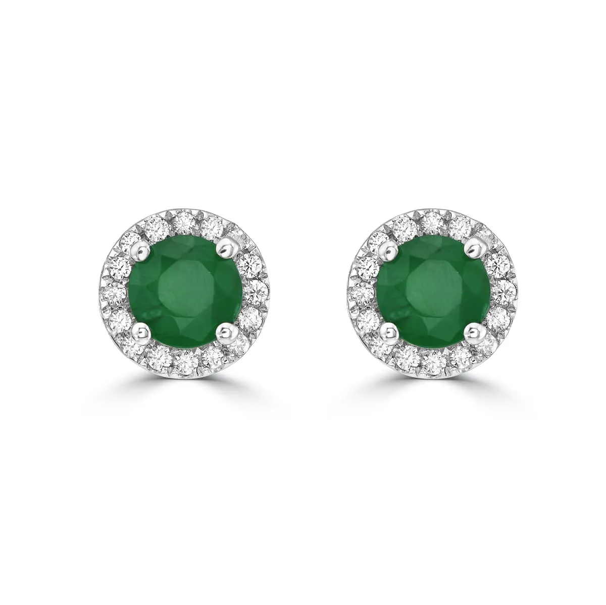 Emerald and Diamond Halo Martini Stud Earrings